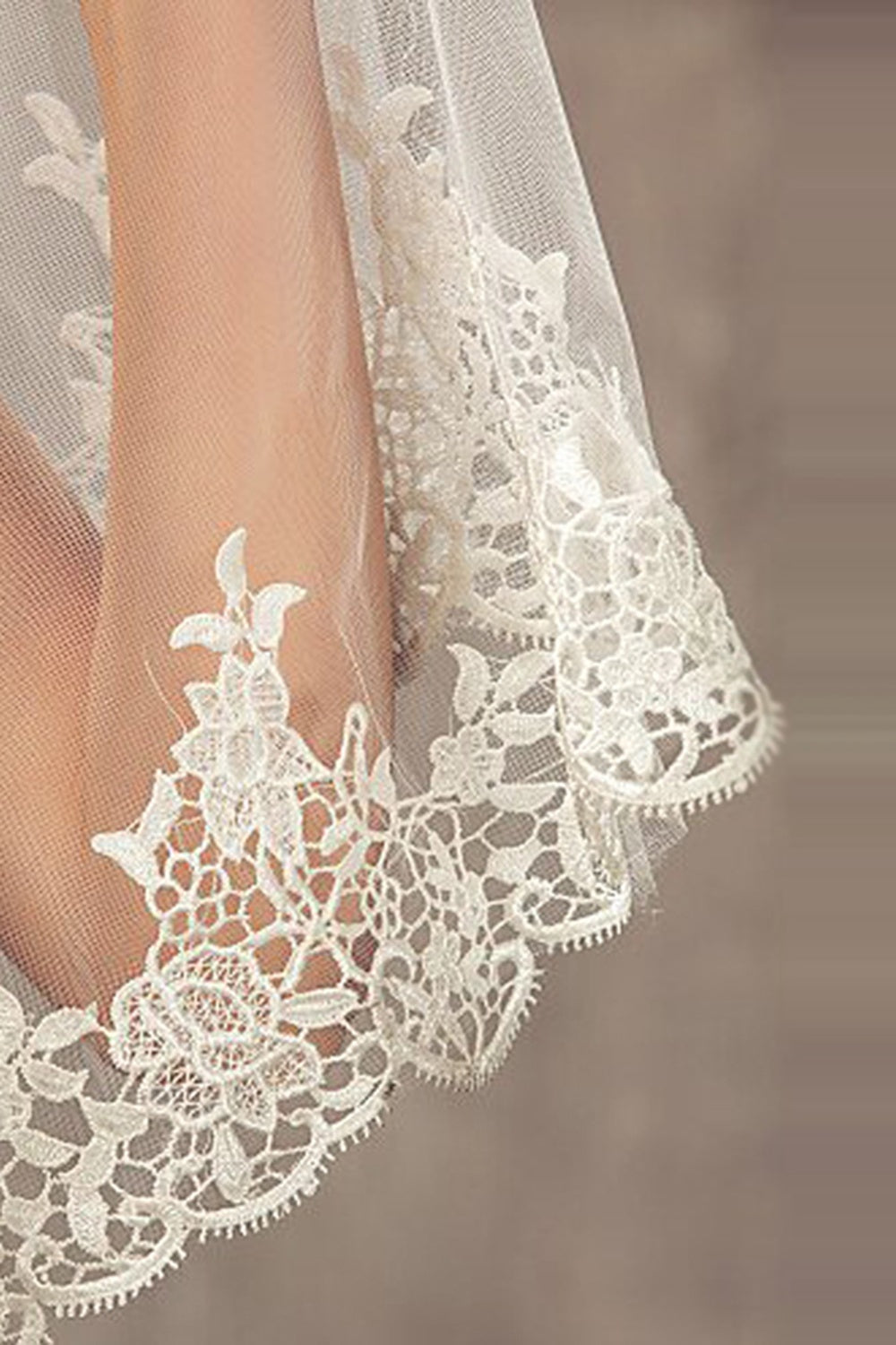 White Long Wedding Veil with Lace