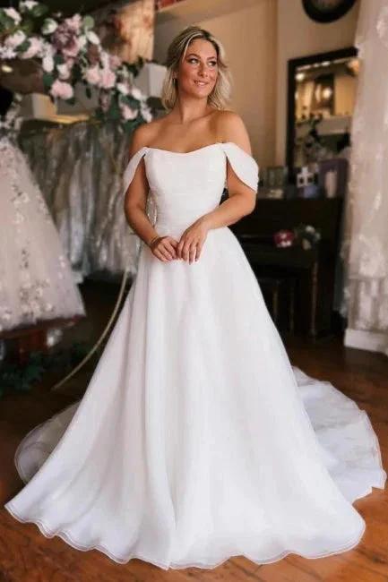 White Off the shoulder High split Wedding Dress (ZD16489)