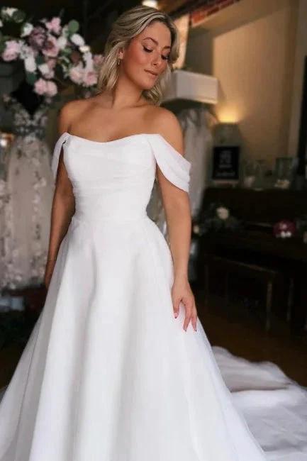White Off the shoulder High split Wedding Dress (ZD16489)