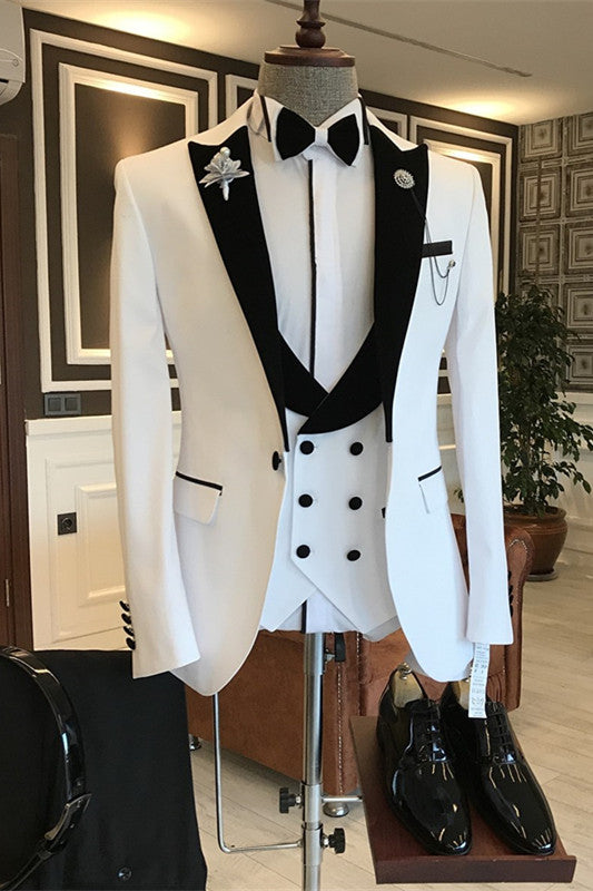 White Peaked Lapel 3 Piece Slim Prom Suit