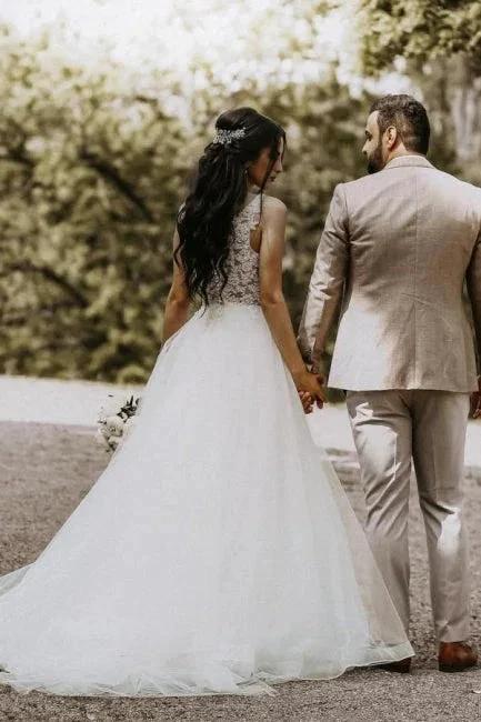 White Princess A-line Tulle Wedding Dress Floor length Bridal Gowns (ZD15623)