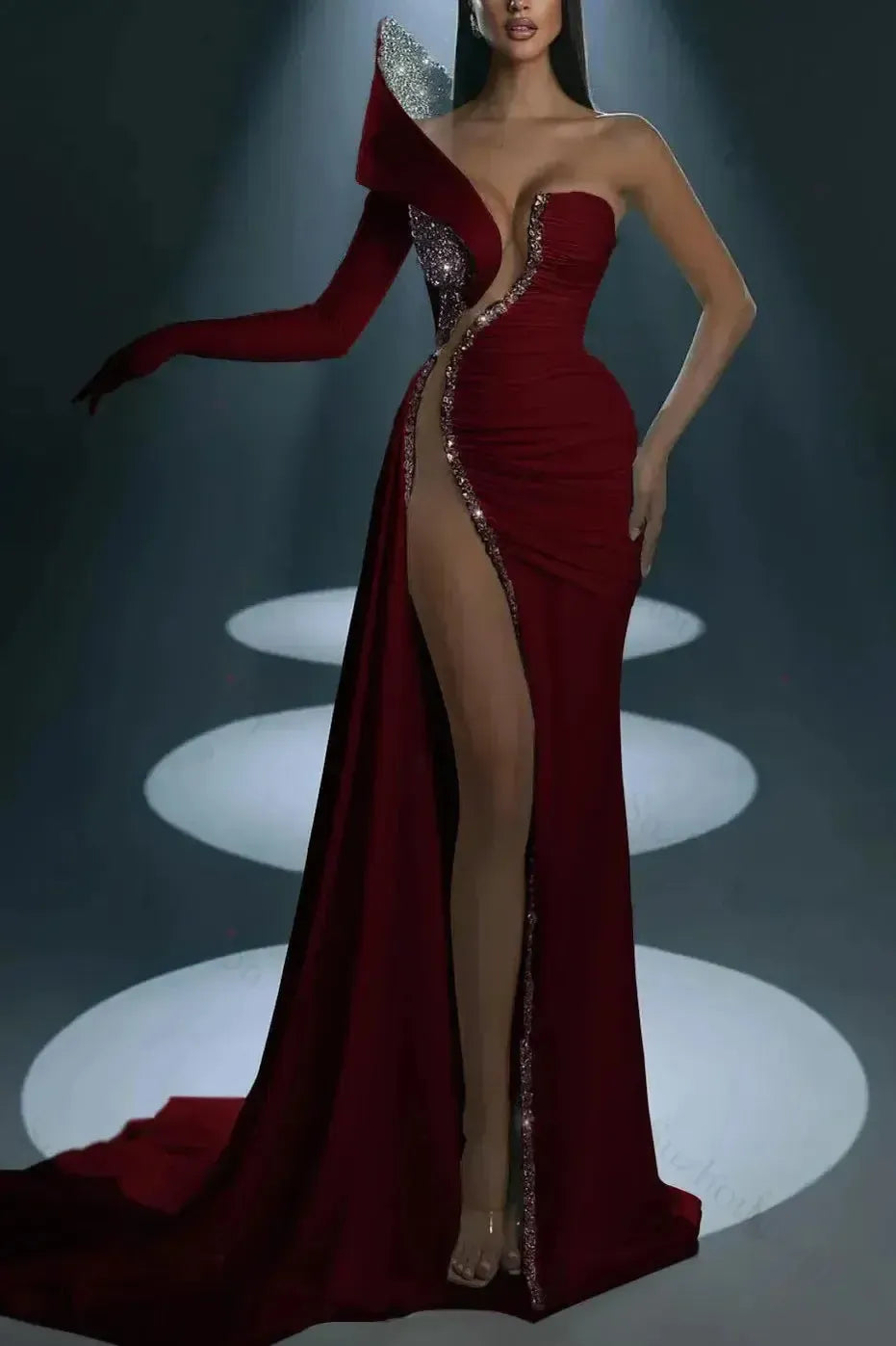 White Prom Dress Evening Formal Dress Long Mermaid One Shoulder With High Slit