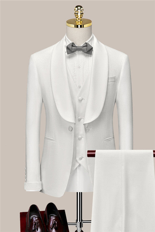 White Shawl Lapel 3 Piece Close Fitting Wedding Suit