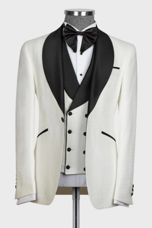 White Shawl Lapel 3 Piece Men's Wedding Suit