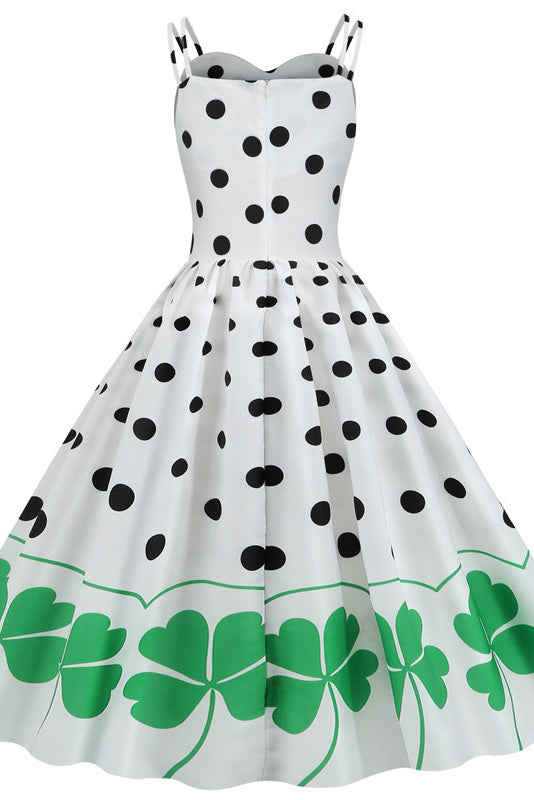 White And Black Polka Dot Sleeveless Swing Dress - Fashionpara