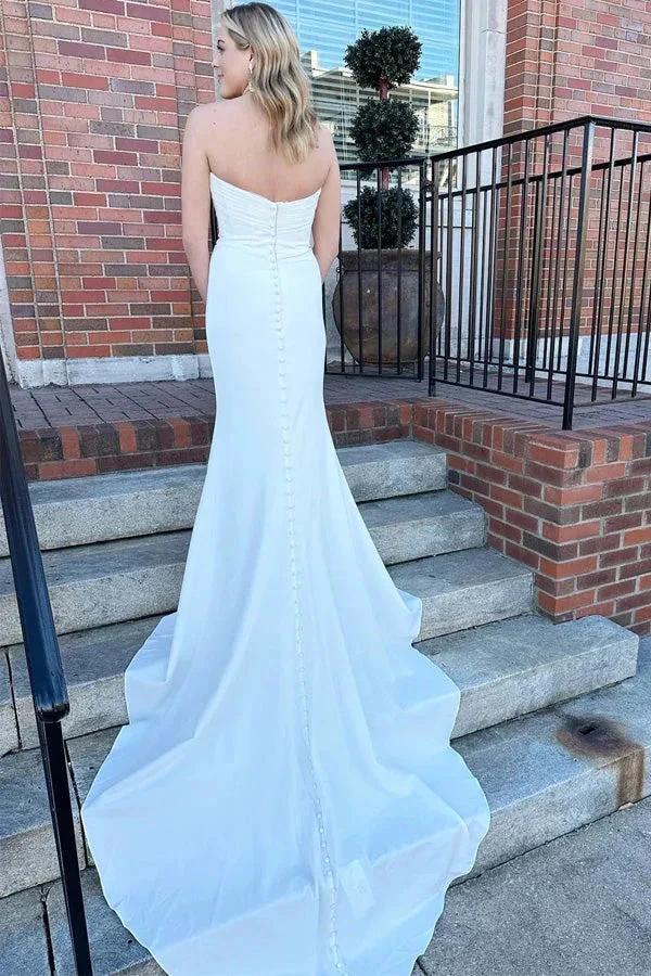 White Strapless Mermaid Long Modest Wedding Dress (ZD16120)