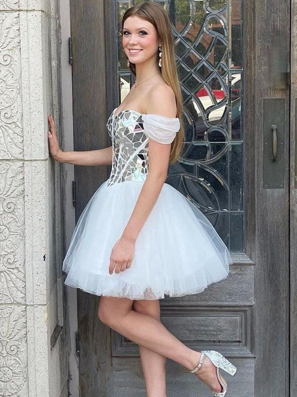 Chic A-Line Off-the-Shoulder Corset Homecoming Dress - FashionDia