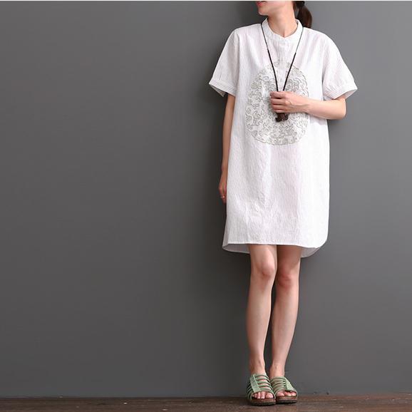 White casual dress summer print cotton dresses