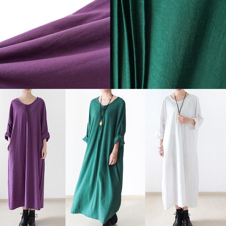 White cotton dress long sleeve linen spring dresses oversize caftans