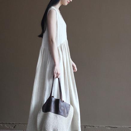 White Flowy Linen Dress Summer Long Maxi Dress Sundresses Beach Holiday Dress