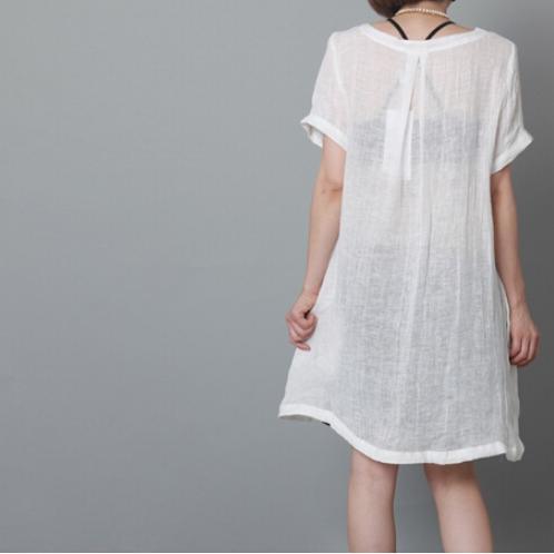 White flowy summer linen dresses oversize sundress linen casual holiday clothing