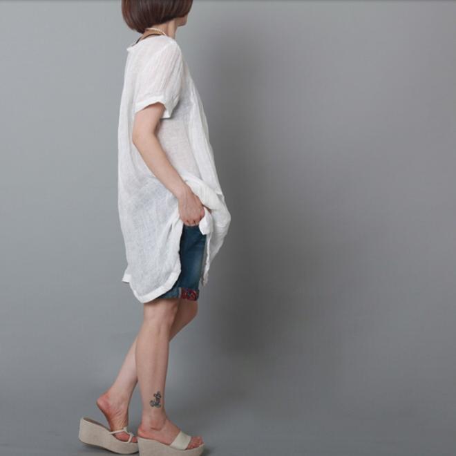 White flowy summer linen dresses oversize sundress linen casual holiday clothing