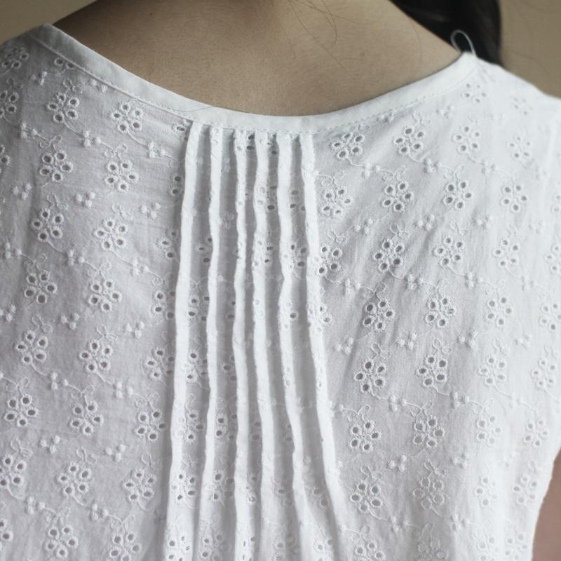 White layered cotton sundress sleeveless summer dress loose fitting