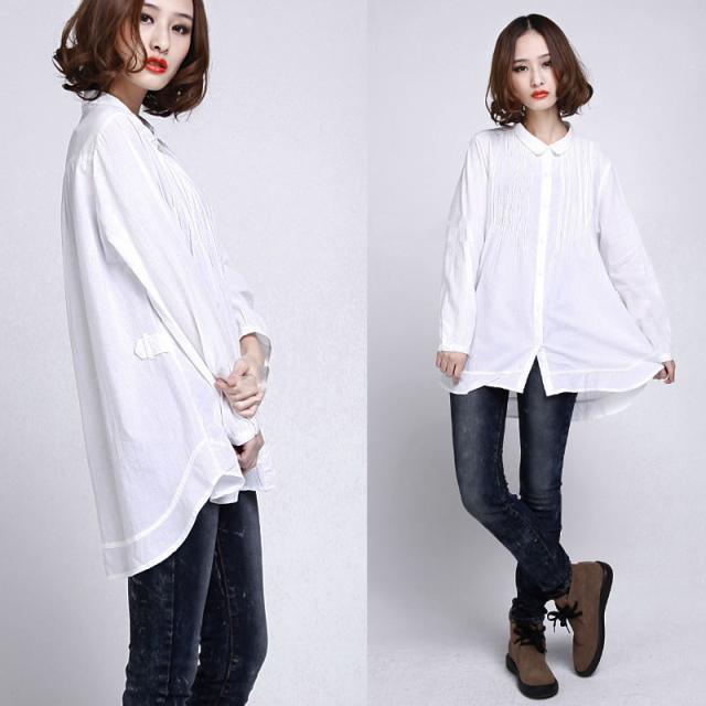 White oversize long cotton shirts long sleeve cotton dress blouse