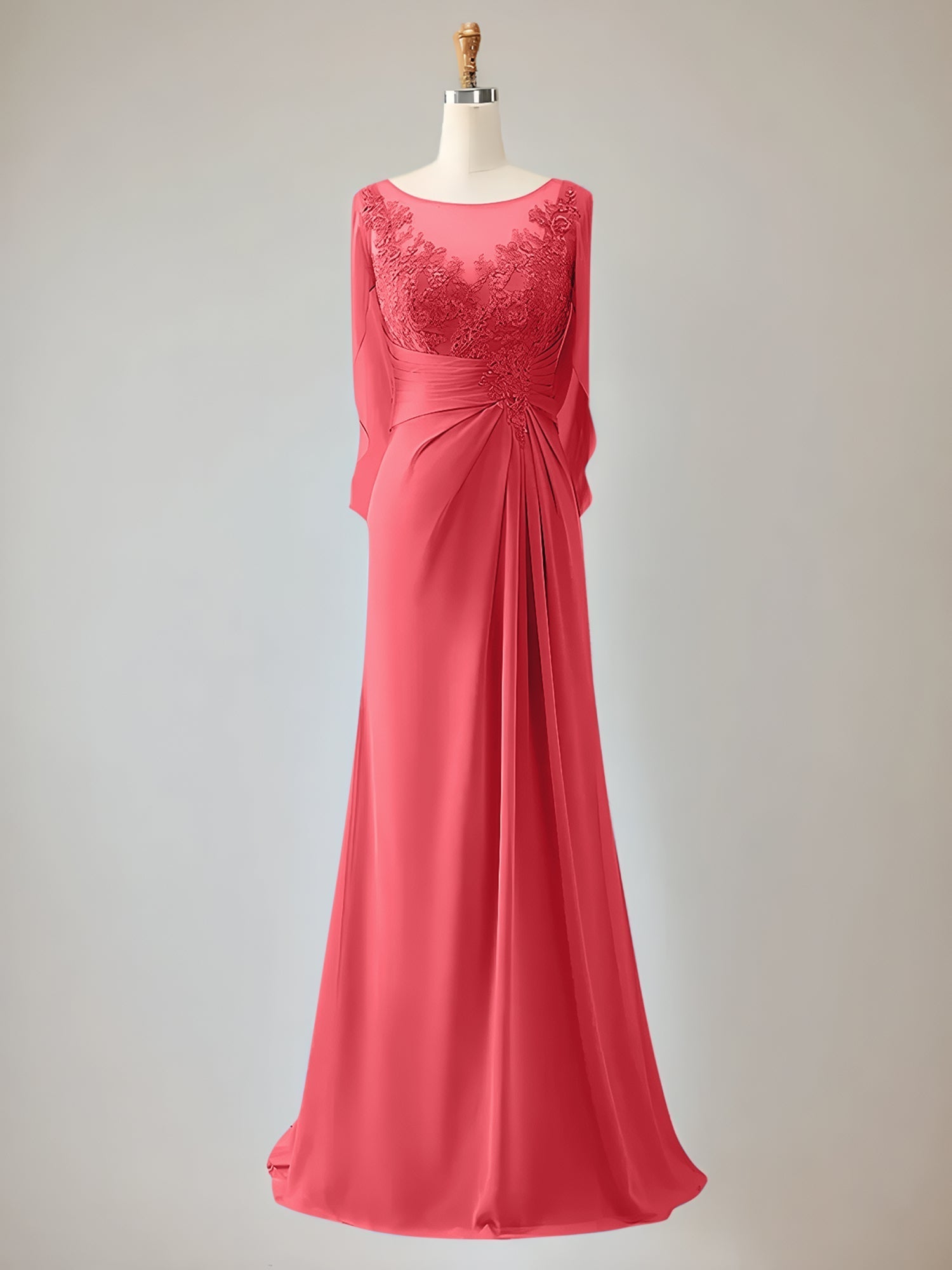 Trumpet/Mermaid Scoop Neck 1/2 Sleeve Chiffon Mother of the Bride Dress With Beadings