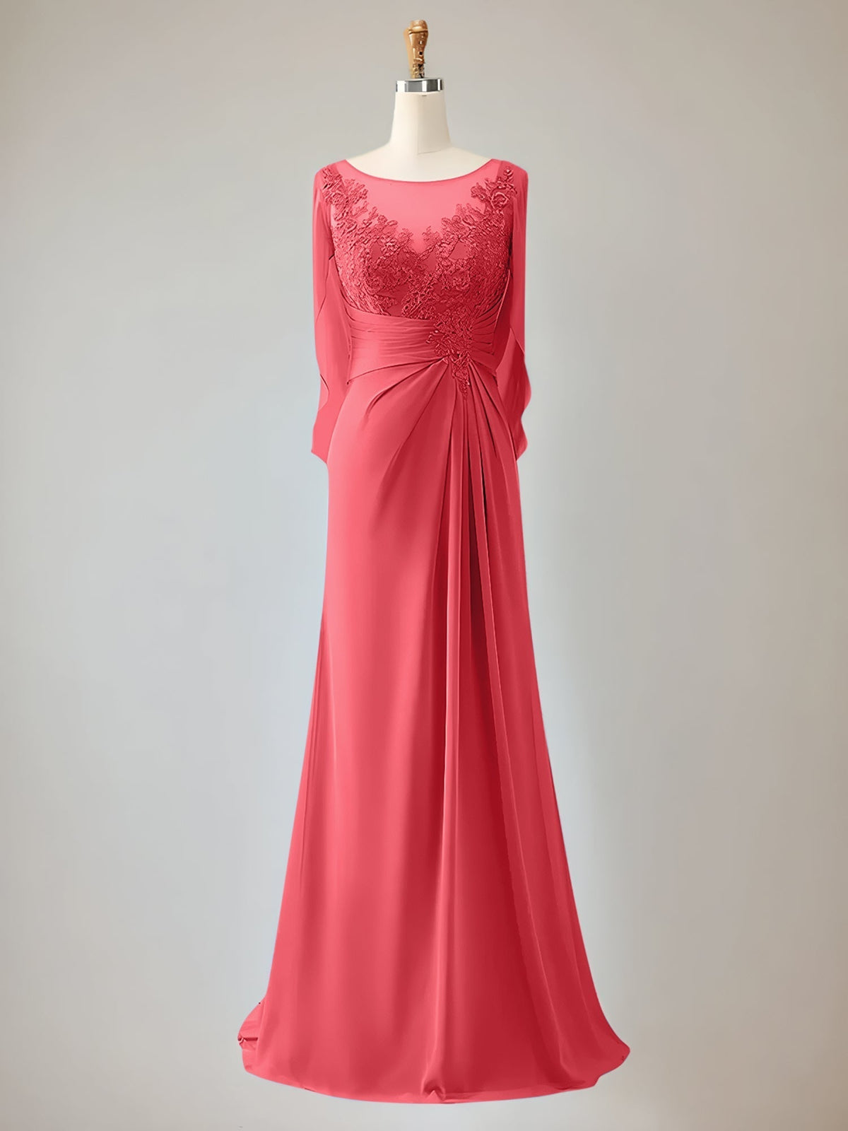 Trumpet/Mermaid Scoop Neck 1/2 Sleeve Chiffon Mother of the Bride Dress With Beadings