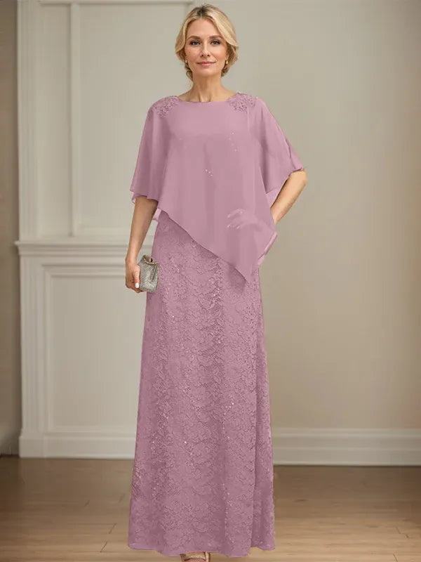 Sheath/Column Scoop Floor-Length Chiffon Lace Mother of the Bride Dress With Sequins Beading