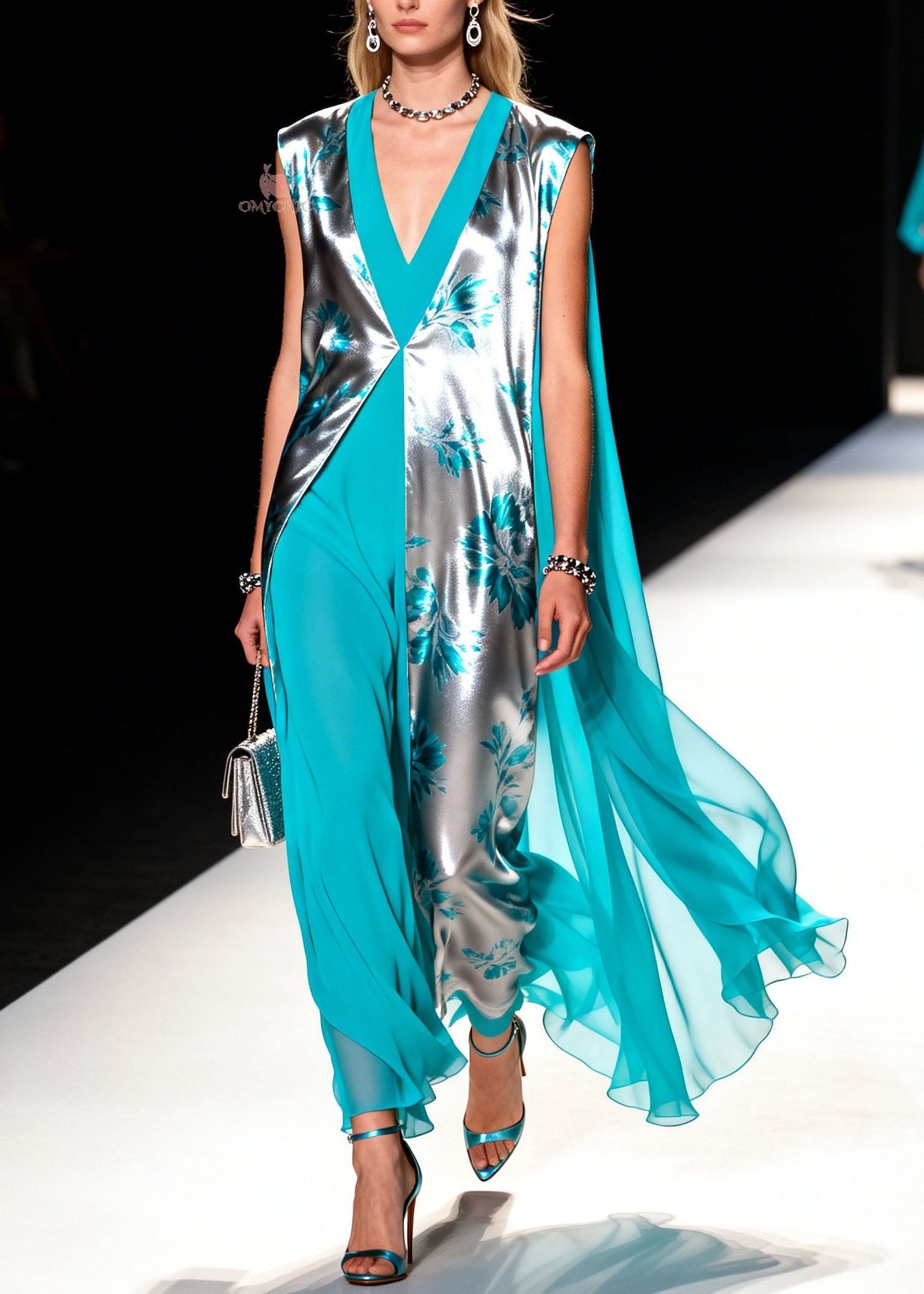 Women Colorblock V Neck Patchwork Chiffon Dress Summer