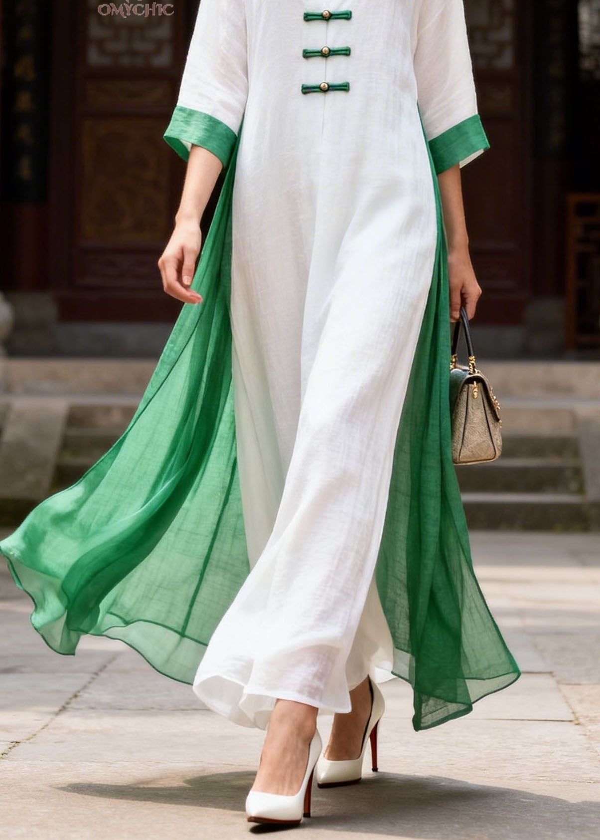 Women Colorblock V Neck Patchwork Cotton Dresses Summer