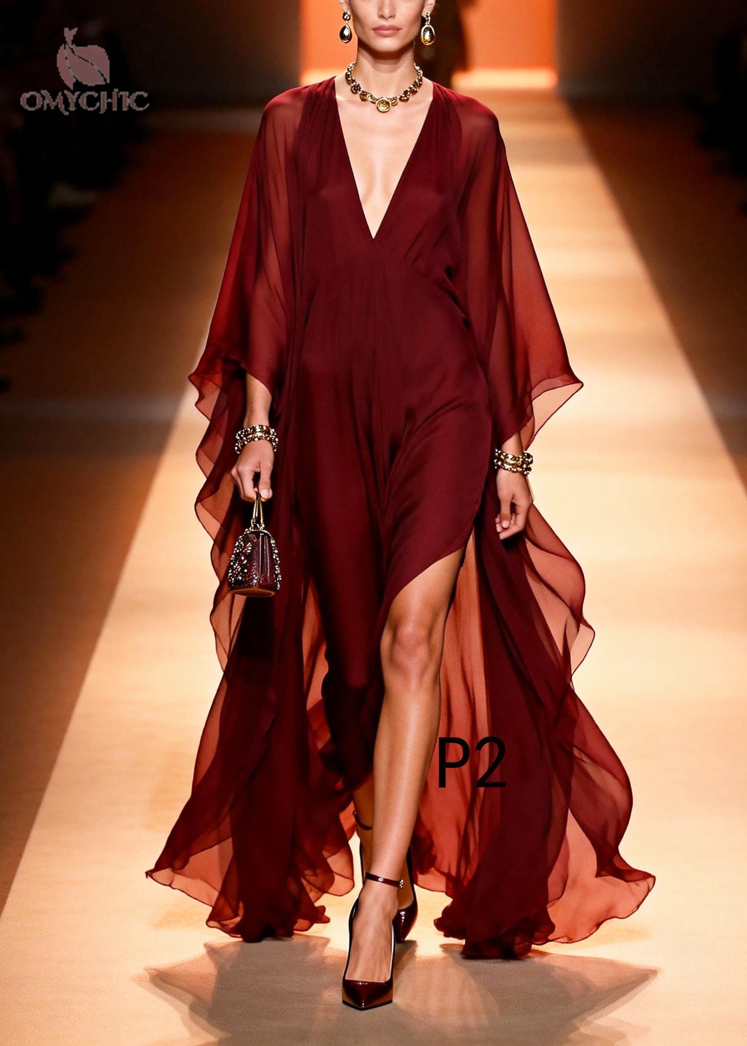 Women Mulberry V Neck Chiffon Vacation Dress Summer