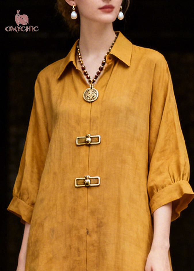 Women Yellow Oversized Cotton Vacation Dresses Summer