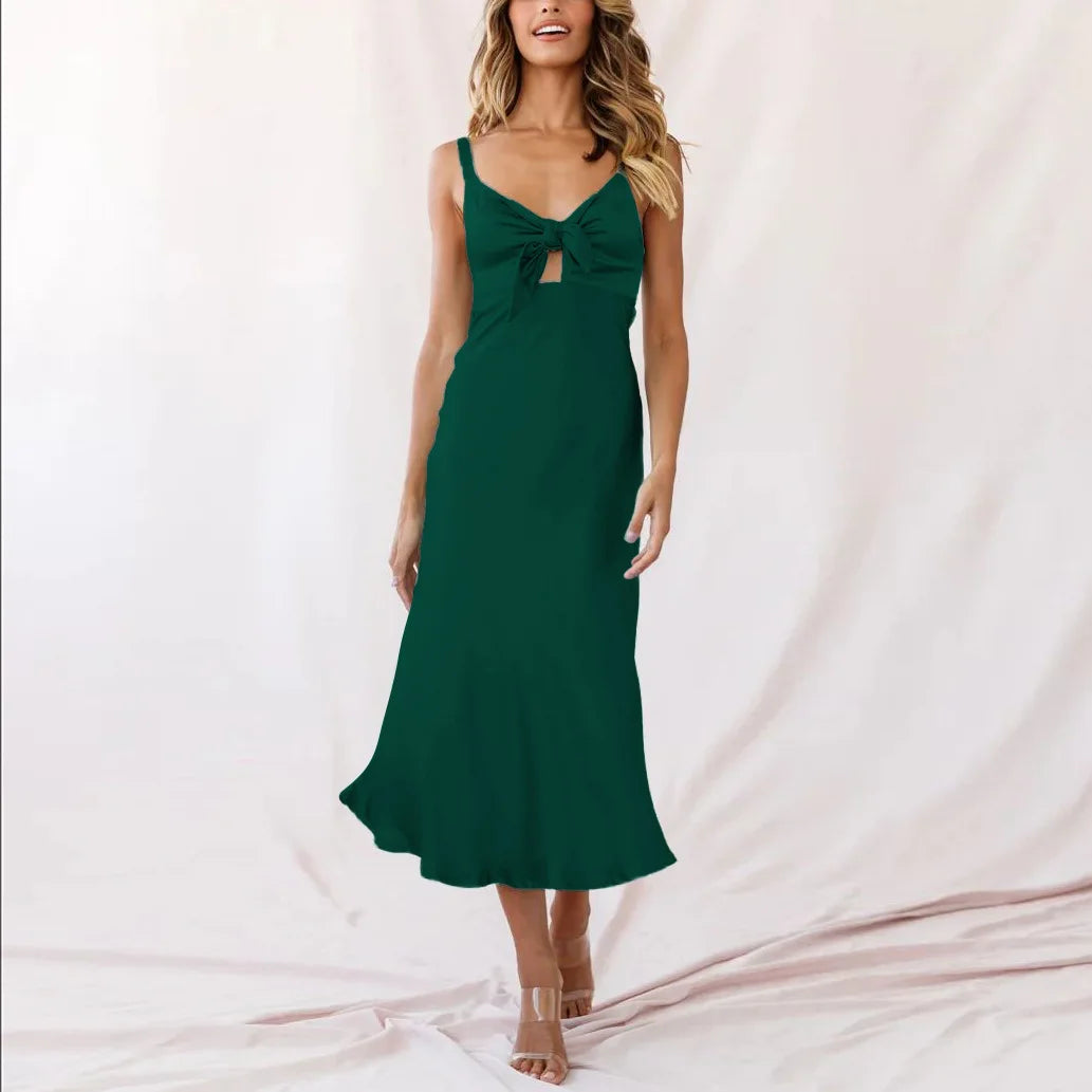 Pink Lace Satin Slim Midi Dress - View 2 | VelvetHem