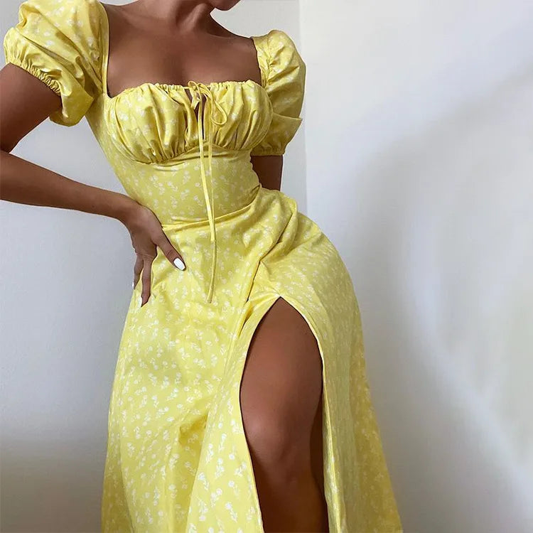 Floral Spring French Backless Slimfit Halter Trending Midi Dresses
