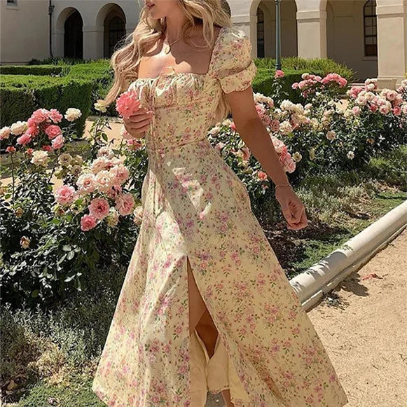 Floral Spring French Backless Slimfit Halter Trending Midi Dresses