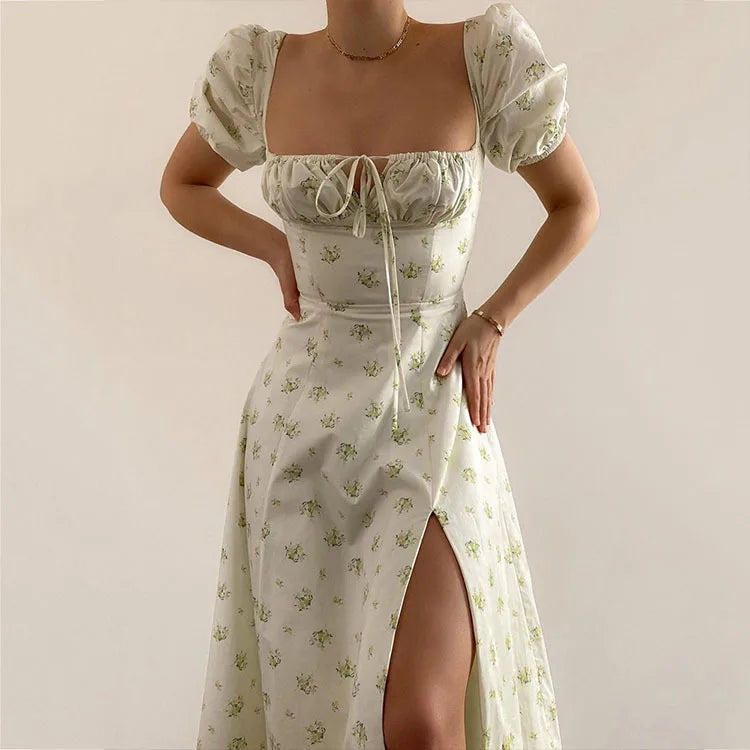 Floral Spring French Backless Slimfit Halter Trending Midi Dresses