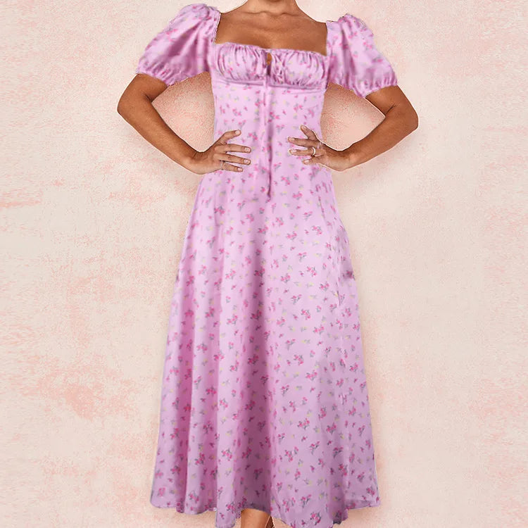 Floral Spring French Backless Slimfit Halter Trending Midi Dresses
