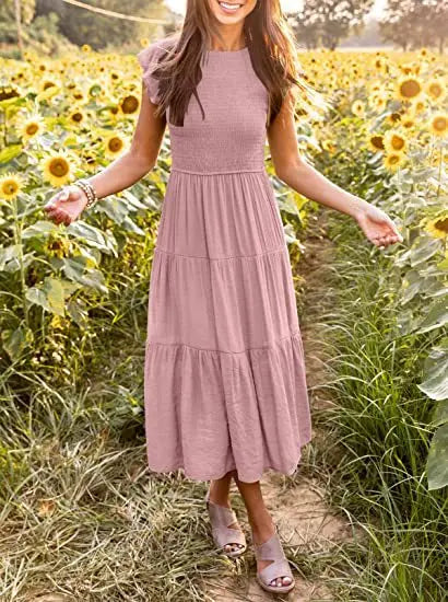 Solid Swing Sleeve Midi Dress - View 4 | VelvetHem