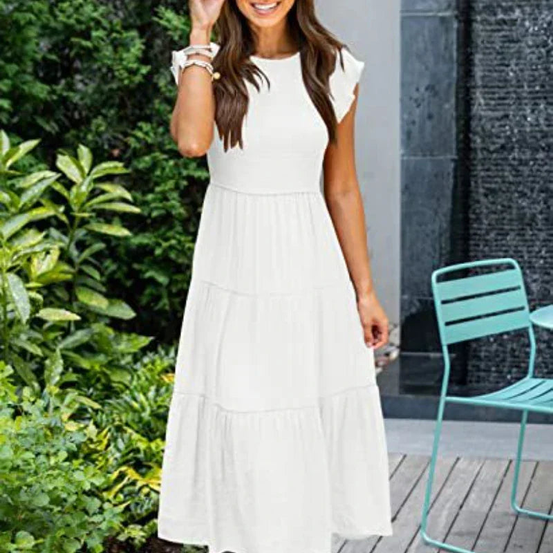 Solid Swing Sleeve Midi Dress - VelvetHem