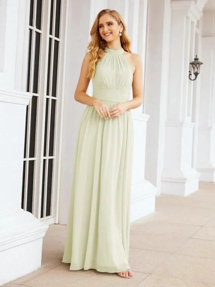 Numbersea Halter Sleeveless Bridesmaid Dresses Long for Party Wedding Evening 28054 by numbersea