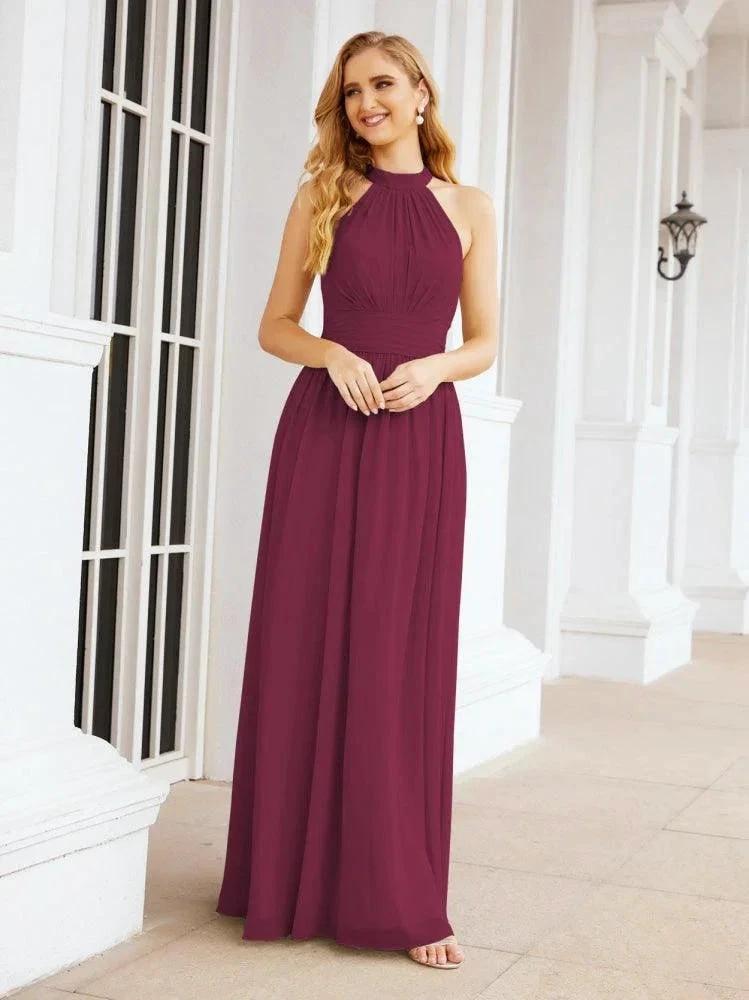 Numbersea Halter Sleeveless Bridesmaid Dresses Long for Party Wedding Evening 28054 by numbersea