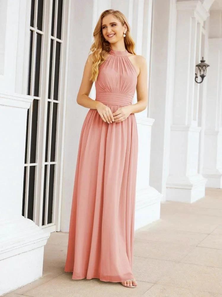 Numbersea Halter Sleeveless Bridesmaid Dresses Long for Party Wedding Evening 28054 by numbersea