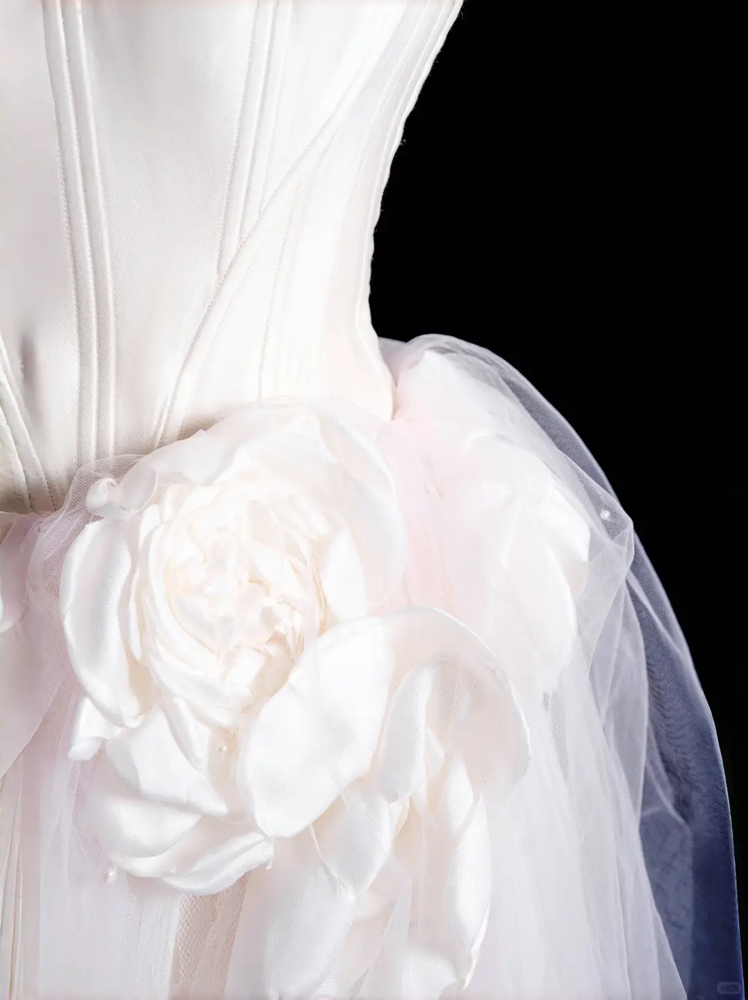 Classy White Satin Pink Tulle Strapless Birthday Dress Wedding Party Dress