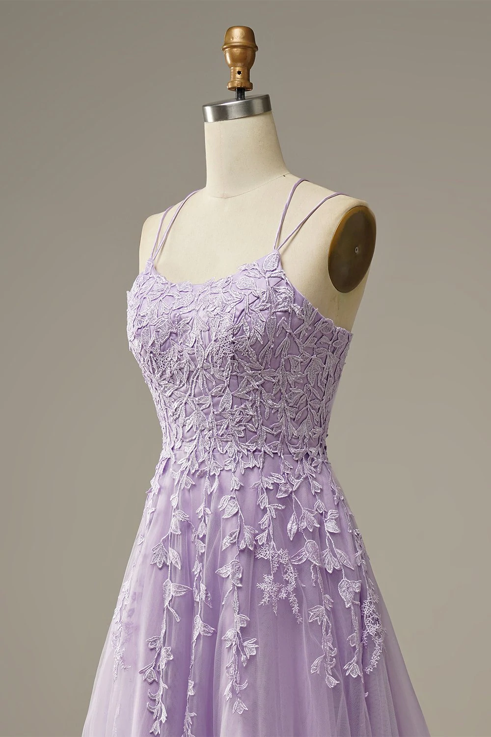 Purple tulle lace long prom dress formal dress - View 2 | FashionDia