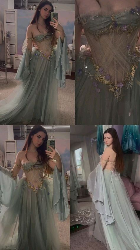 Classy Gray Blue Tulle Appliques Evening Dress,Off-the-Shoulder Prom Party Gown - View 2 | FashionDia