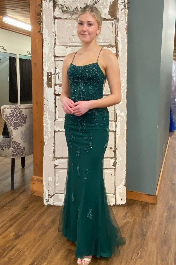 Sexy Backless Mermaid Green Tulle Beaded Long Prom Dress Formal Evening Gown - FashionDia