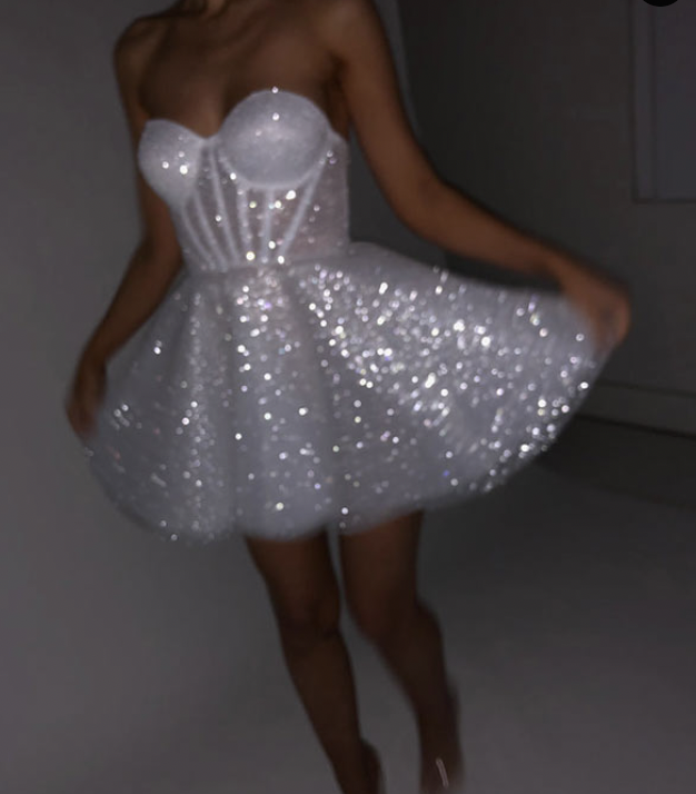 Sparkly White Sweetheart Neck Short Graduation Homecoming Dress Mini Cocktail Dress 18th Birthday Dress S930