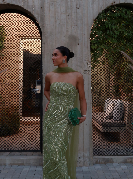 Gorgeous Strapless Apple Green Sequin Long Prom Dress Party Gown With Ribbon - View 6 | FashionDia