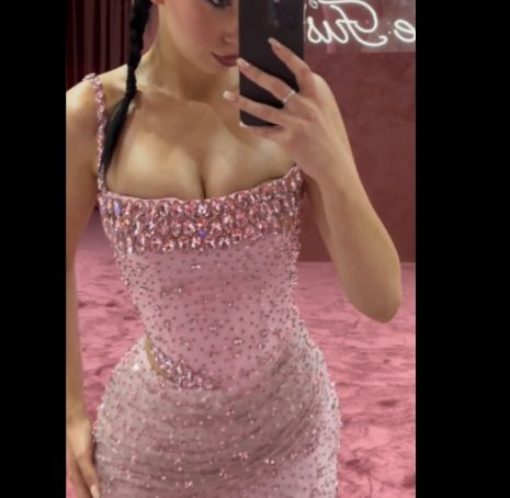 Gorgeous Pink Beaded Mermaid Slit Prom Dress Evening Dress