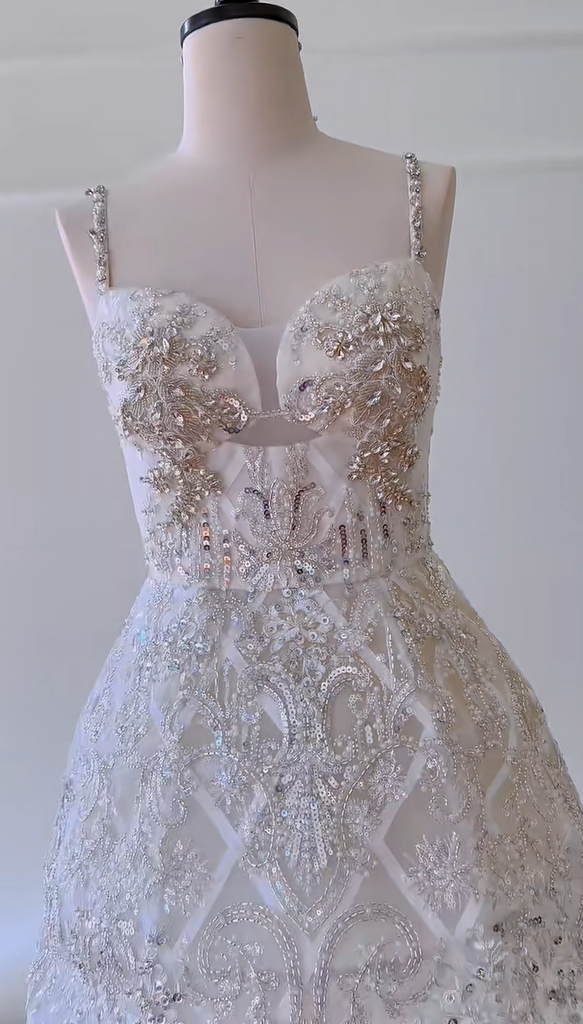 Gorgeous Spaghetti Straps Tulle Beaded Homecoming Dress White Short Birthday Outfits Wedding Dress - View 2 | FashionDia