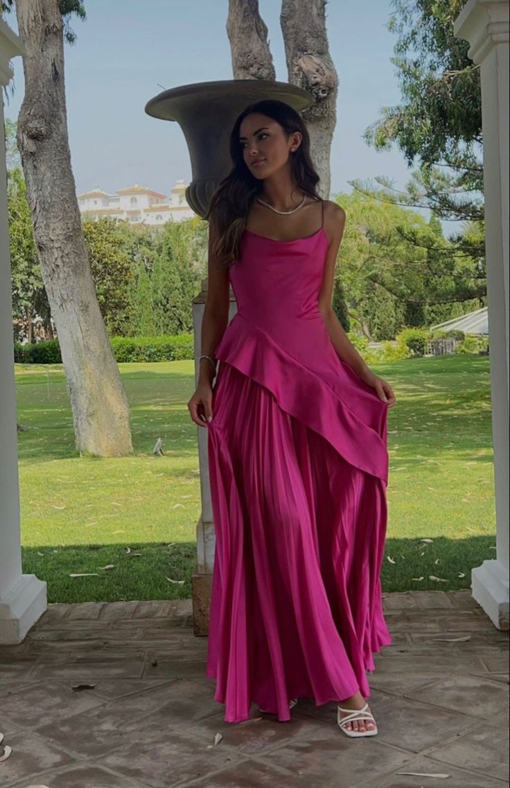 Sexy Hot Pink Ruffles Long Prom Dress Party Evening Dress