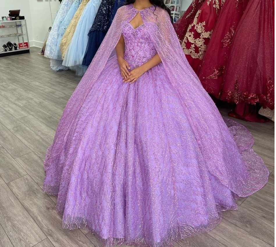 Cape Puffy Ball Gown Quinceanera Sweet 16 Dress Sweetheart Long Prom Gown Quince - VelvetHem