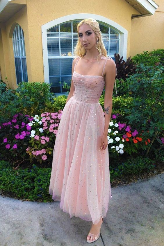 Pink tulle sequins short dress fashion dress evening dress C505