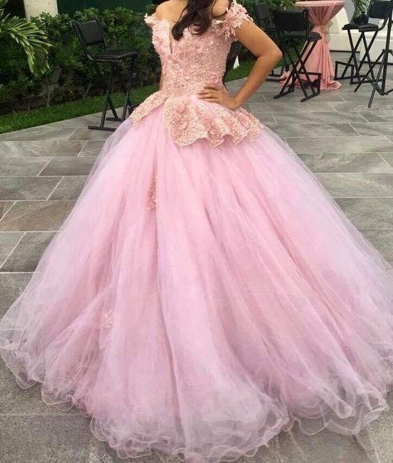 Off the shoulder pink prom dress C508