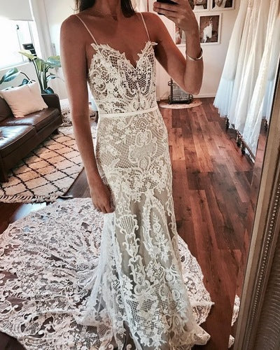 Lace Spaghetti Straps Prom Dresses Bridal Gown C498