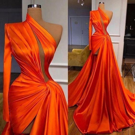 One Shoulder Prom Dress, Pleats Evening Dress C569