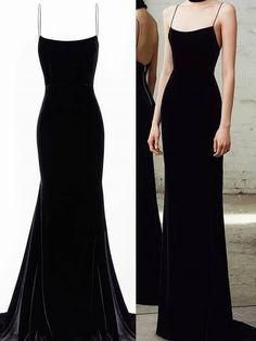 Spaghetti Straps Black Mermaid Long Prom Dresses, Black Mermaid Long Formal Evening Dresses C579